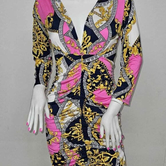 NEW size Large High Fashion Party dress multi color multi print mini dress - Picture 1 of 2